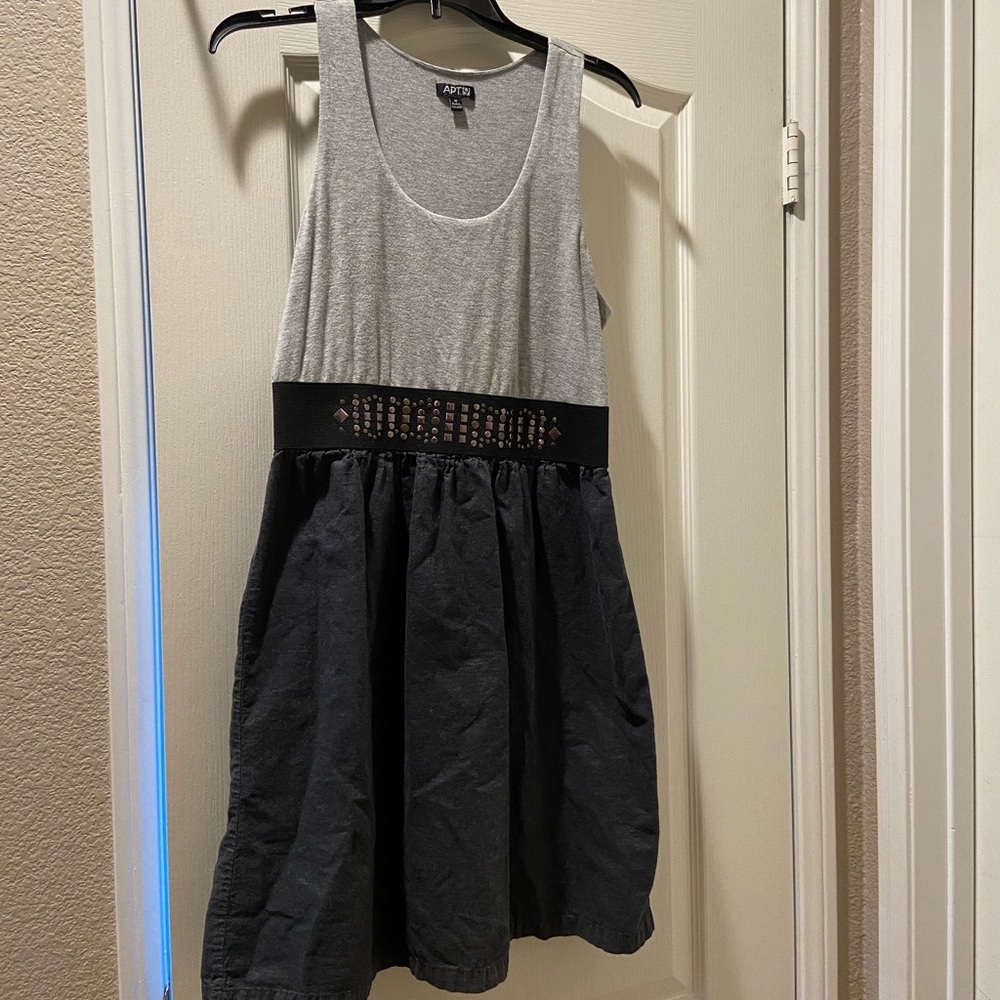 Gray & denim gem band razor back tank dress